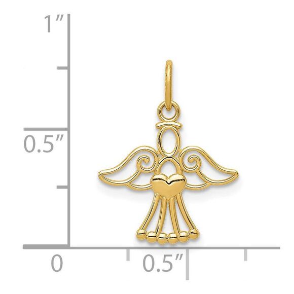 14k Yellow Gold Polished Small Angel with Heart Pendant, 15mm - Picture 3 of 5